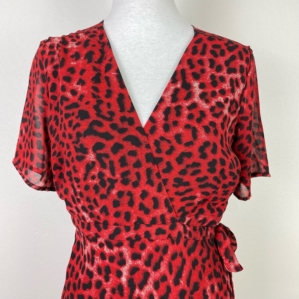 Bardot | NWT Red Leopard Print Chiffon Midi Wrap … - image 4